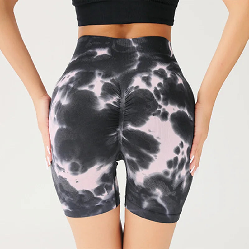 Us Local Women's Tie Dye Spring Summer Fitness Yoga Gym Shorts Three Points High Waist Yoga Shorts