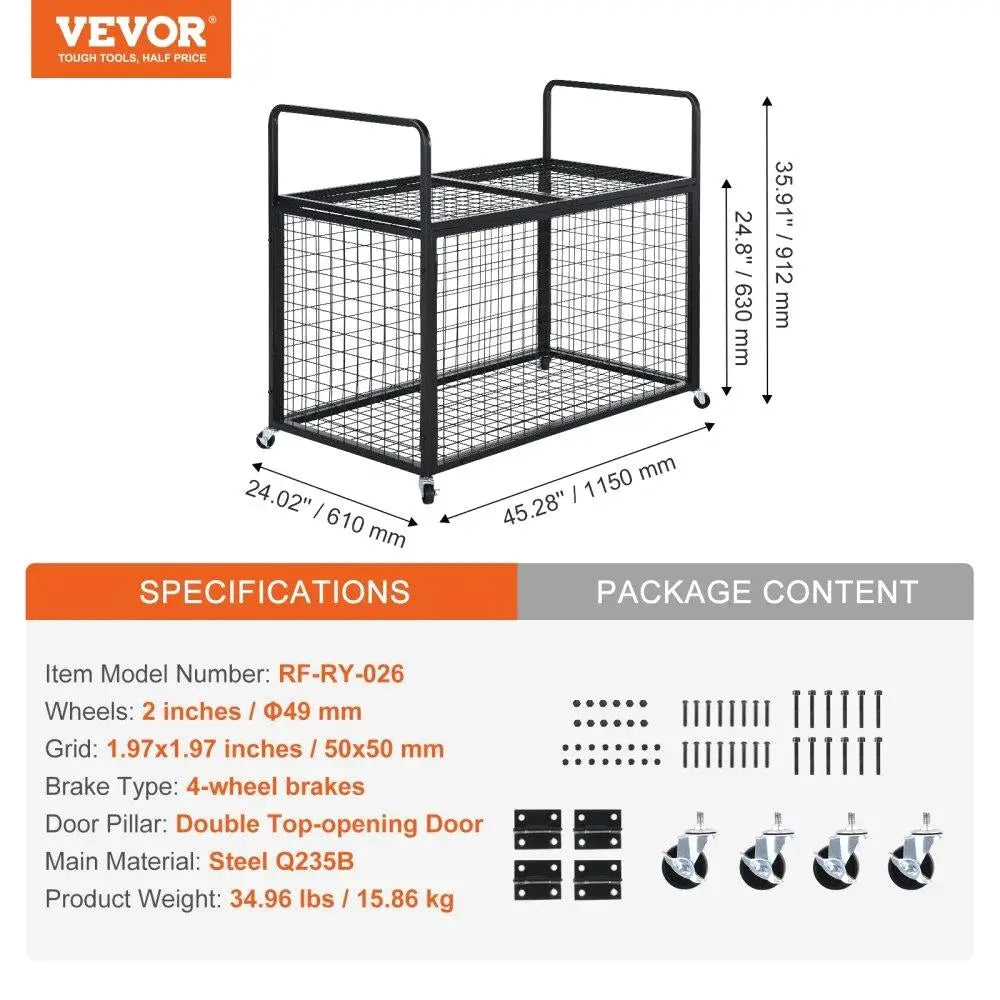 Lockable Rolling Sports Ball Storage Cart Double Lid Steel Organizer for Gym Garage Outdoor Use