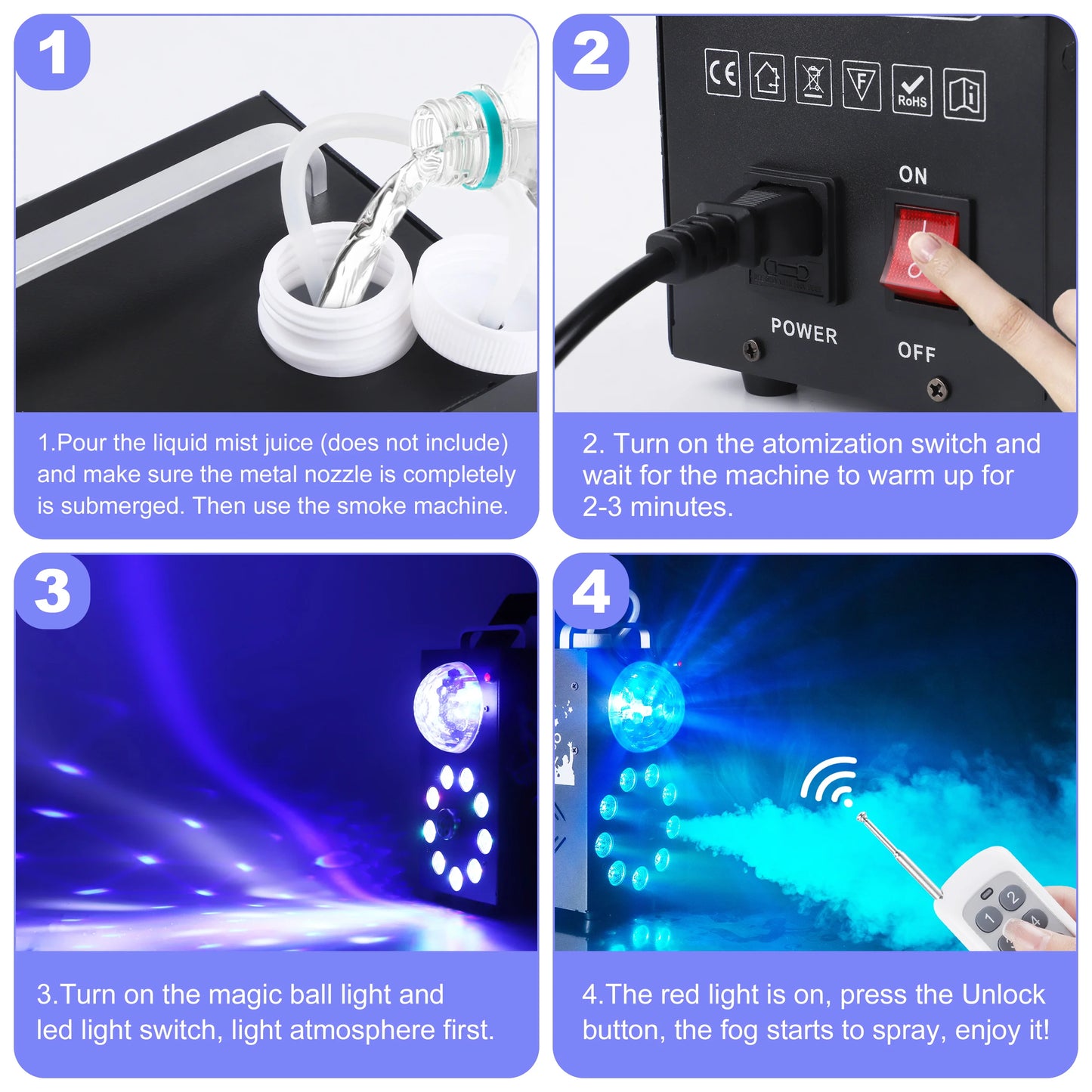 U'King 700W Smoke Machine Wireless Remote Control Effect Fogger 3in1 LED RGB Stage Light Fog Machine DJ Disco Party Halloween