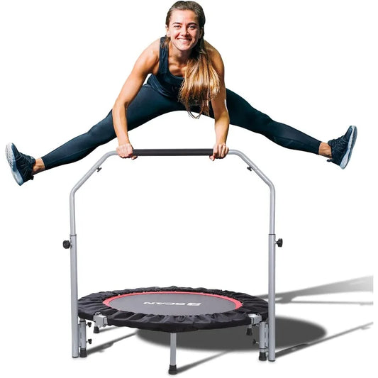 BCAN 40/48" Foldable Mini Trampoline Max Load 330lbs/440lbs, Fitness Rebounder with Adjustable Foam Handle