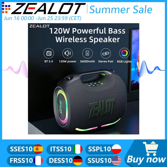 Zealot ZE01 120W Wireless Speaker With Carry Handle, TWS Dual Pairing, Fast Charging, 24000mAh Power bank, EQ Mode, RGB Light.