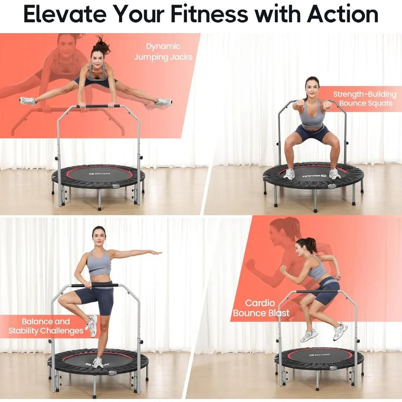 BCAN 40/48" Foldable Mini Trampoline Max Load 330lbs/440lbs, Fitness Rebounder with Adjustable Foam Handle