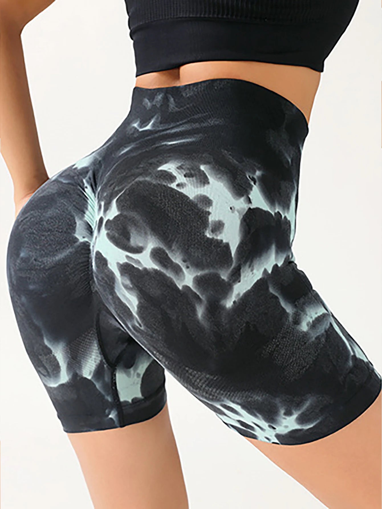 Us Local Women's Tie Dye Spring Summer Fitness Yoga Gym Shorts Three Points High Waist Yoga Shorts
