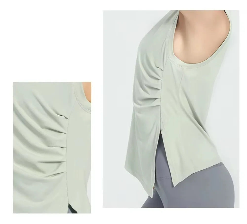 Slit Women's Sports Vest High Stretchy Yoga Pilates Cropped Vest Top for Fitness  Workout BreathableTank Top Female Sportswear