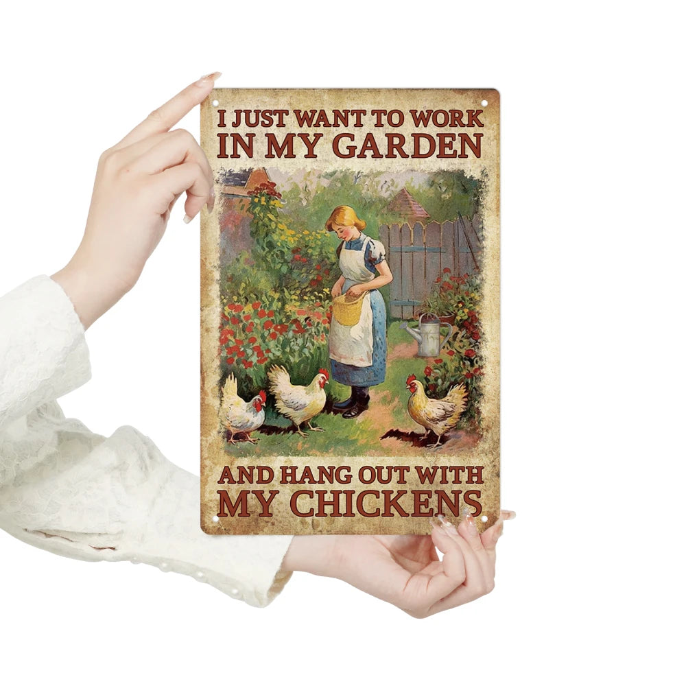 Putuo Decor 1PC Chicken Metal Tin Sign, Iron Plate Plant Wall Art Painting for Home Garden Yard Decoration, 7.8 X 11.8 Inches