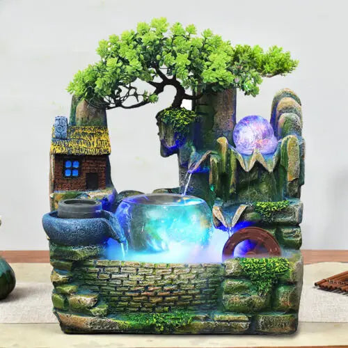 Desktop Fountain Waterfall Fish Bowl Feng Shui Indoor Ornament