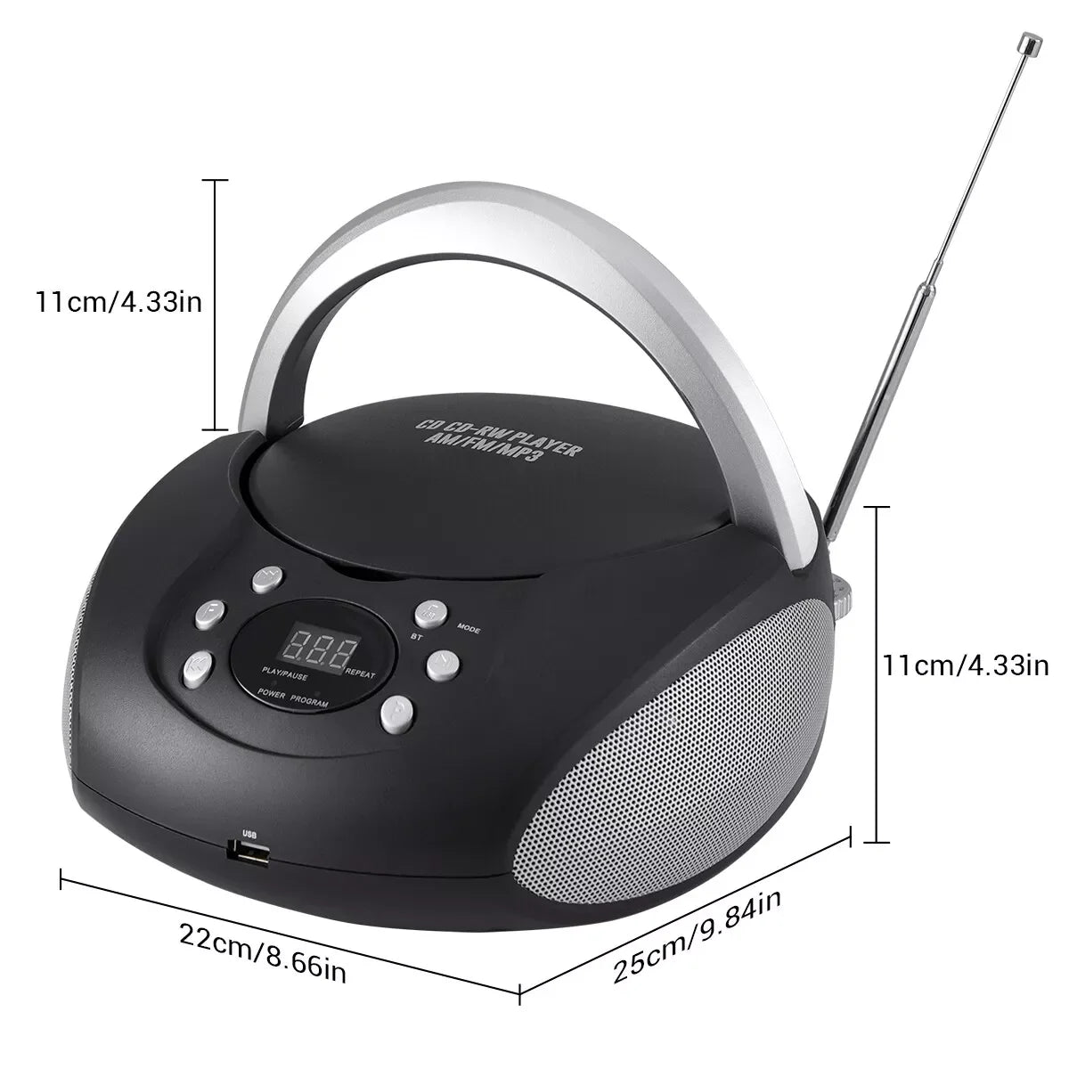 Portable CD Player Boombox with AM/FM Stereo Radio Bluetooth Speaker CD/USB/AUX