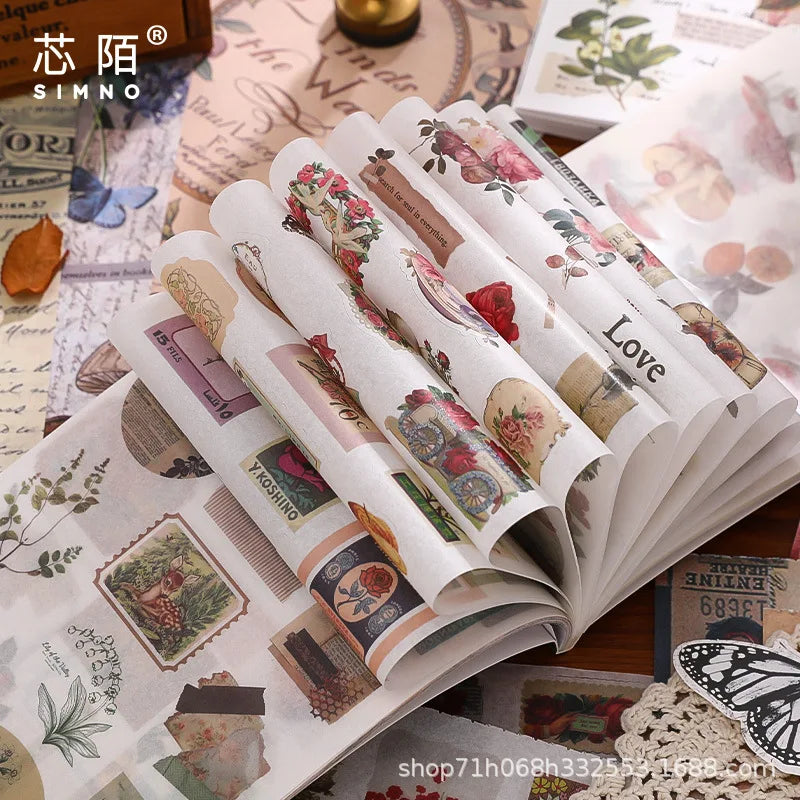50Pecs/Set Hand Account Material Stickers Book Butterfly Flowers Style DIY Hand Account Decoration Stickers