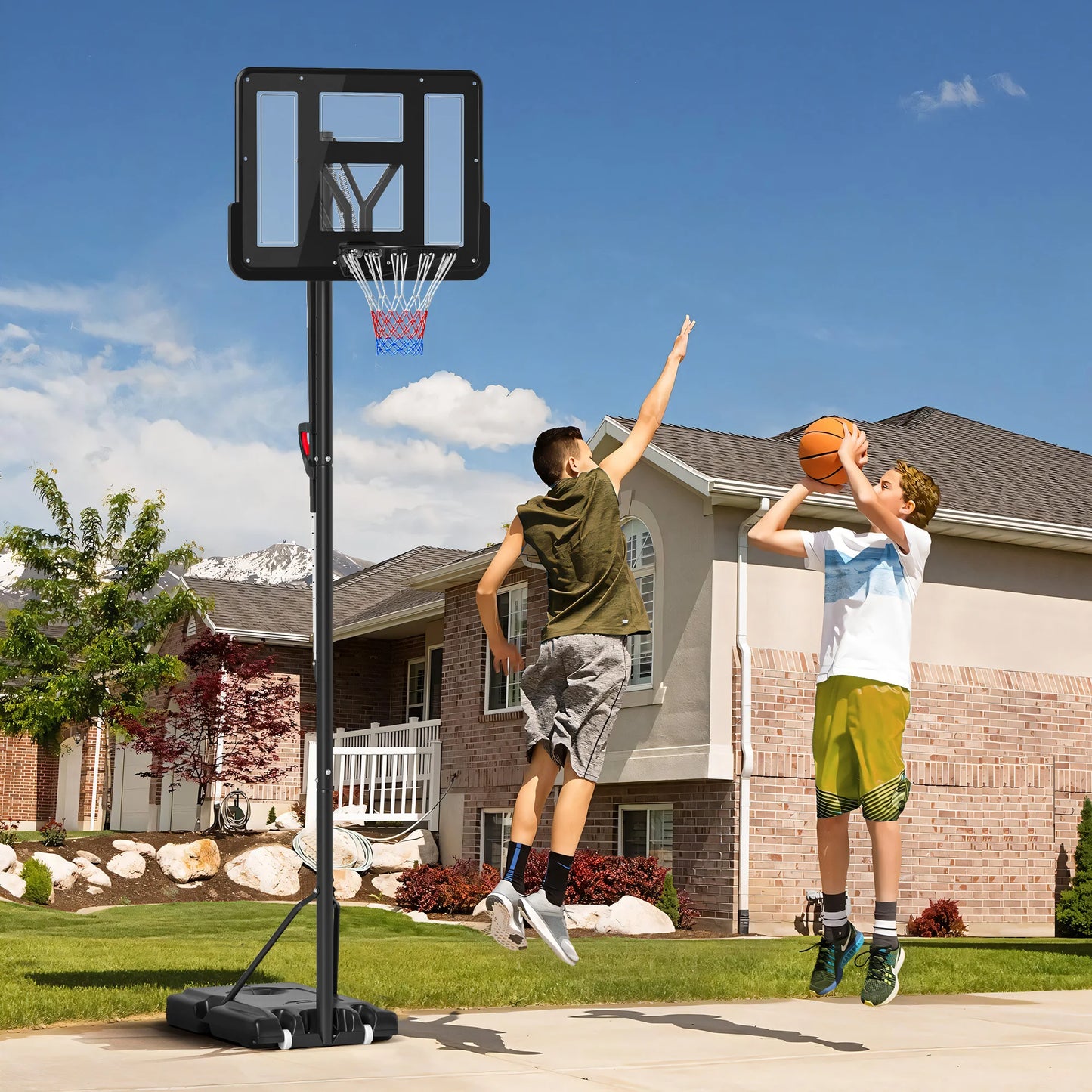 Soozier 7.7-10ft Portable Basketball Hoop with 43'' Shatterproof Backboard