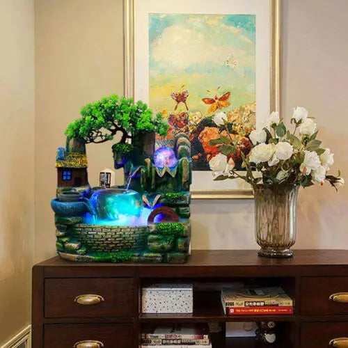Desktop Fountain Waterfall Fish Bowl Feng Shui Indoor Ornament