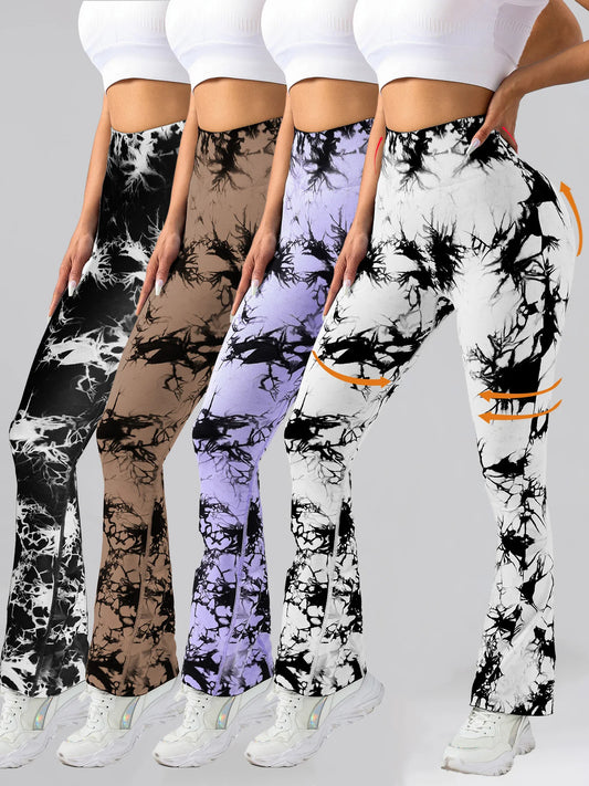 4 Pack US Local Women's Tie-dye Flared Yoga Pants