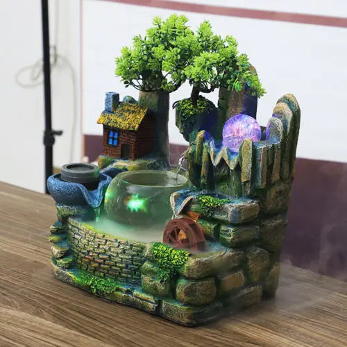 Desktop Fountain Waterfall Fish Bowl Feng Shui Indoor Ornament