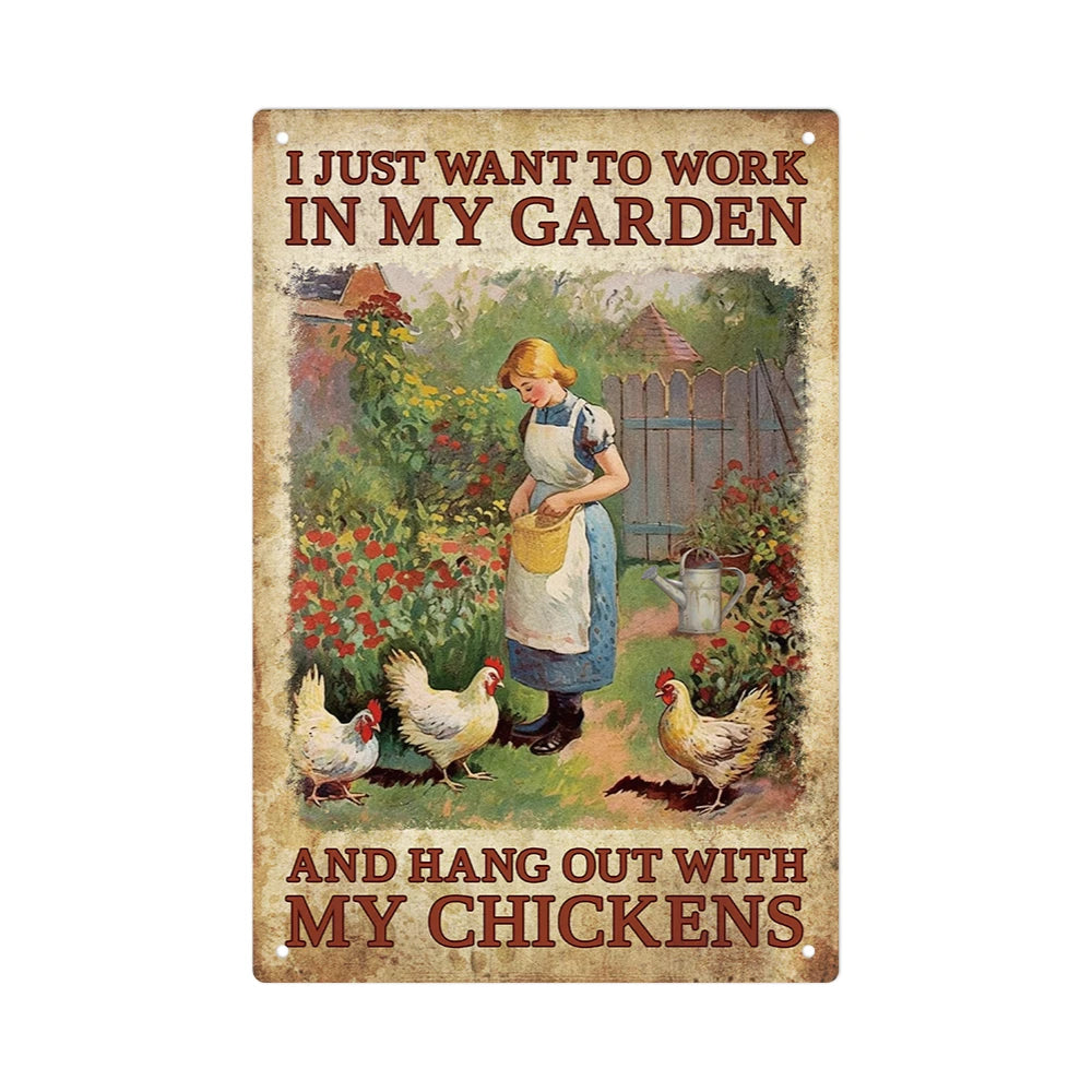 Putuo Decor 1PC Chicken Metal Tin Sign, Iron Plate Plant Wall Art Painting for Home Garden Yard Decoration, 7.8 X 11.8 Inches