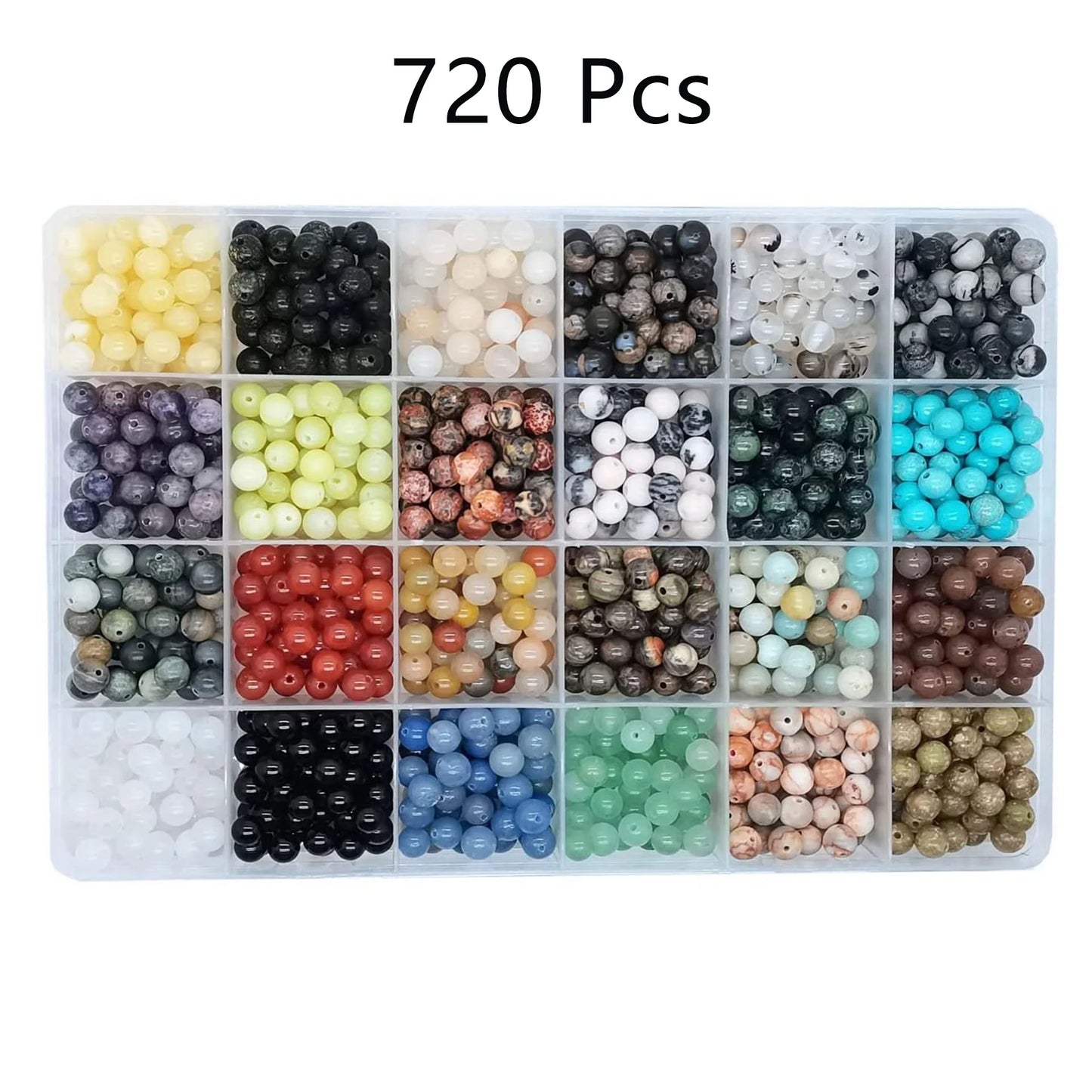720pcs Natural Stone 6mm Beads, 24 Styles Portable Box Style, Suitable For DIY Beginners And Adults