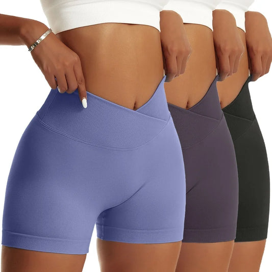 3 Pieces Women Solid Peach Hip Sports Pants High Waist Shorts