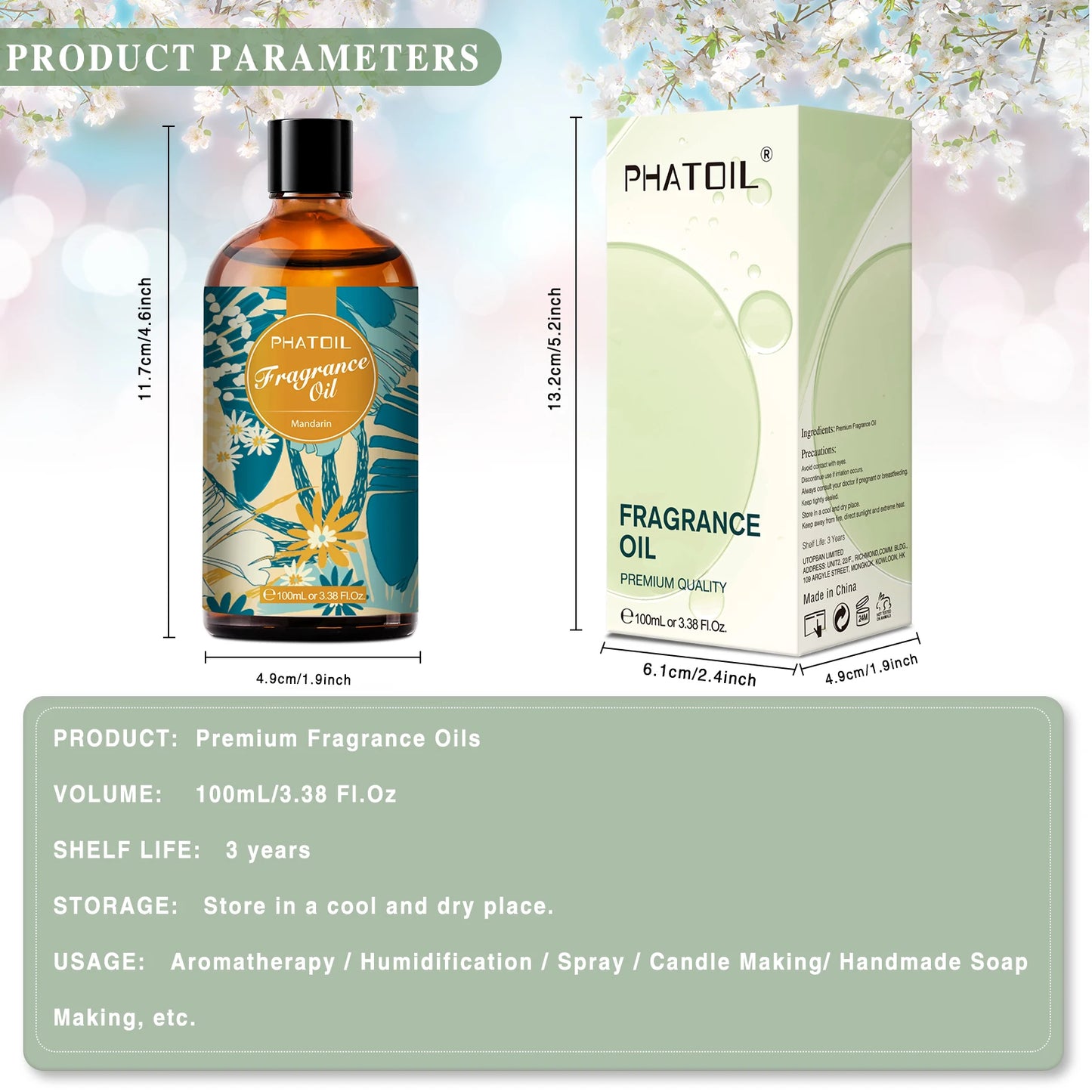 PHATOIL 100ml  White Musk Fragrance Essential Oil  Fresh Linen Honeysuckle Peach Orange Blossom for Aroma Candle Soap Making