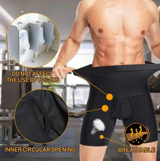 Men's silicone shorts, high waisted shapewear, tight fitting abdominal underwear, flat angle underwear, sports and fitness train