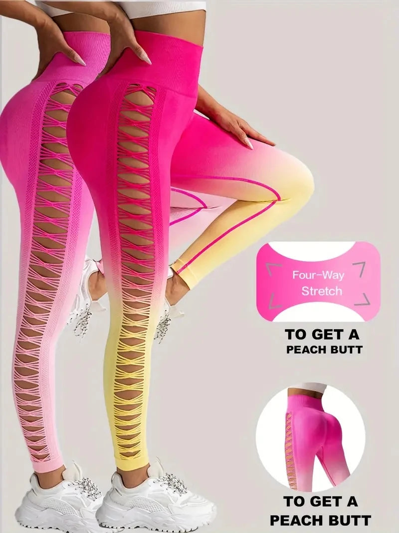2 Pack US Local Women’s Gradient Hollow Out Yoga Pants