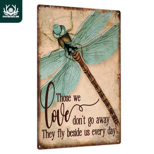 Putuo Decor 1Pc Dragonfly Metal Signs Vintage Wall Art