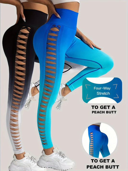 2 Pack US Local Women’s Gradient Hollow Out Yoga Pants
