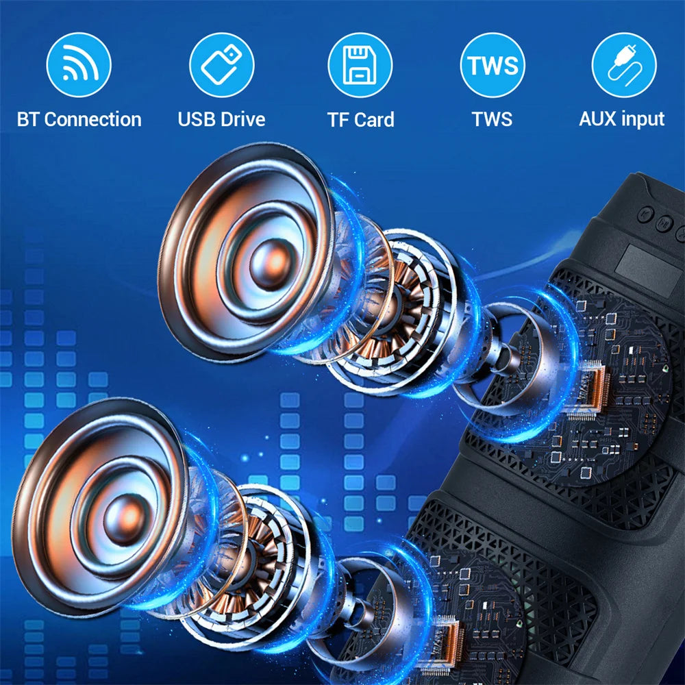 3000W Bluetooth Speaker Dual 4 Inch Speaker Stereo Outdoor Portable Subwoofer 5.0 Wireless Speaker with LED Light Rechargeable Battery