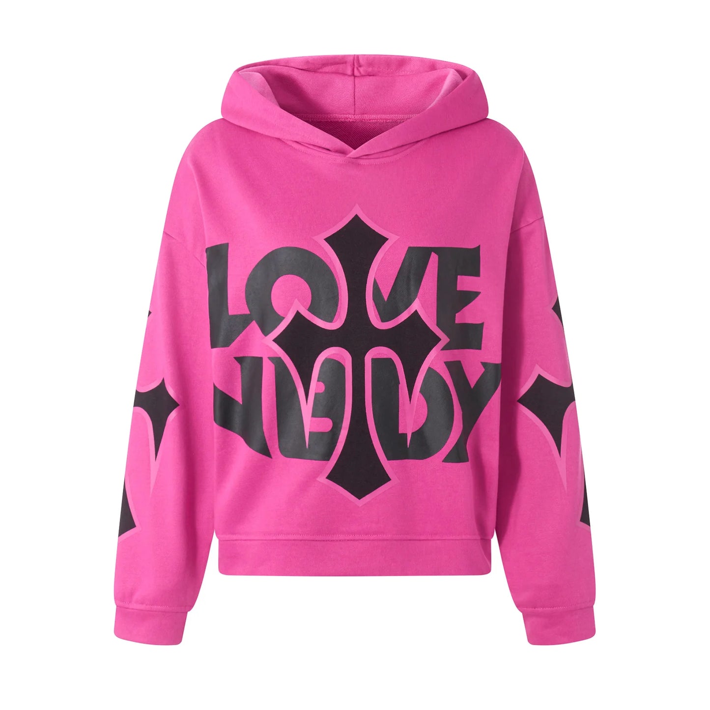 Women s Casual Fall Hood Sweatshirt Cross Letter Print Long Sleeve Loose Hoodies Streetwear