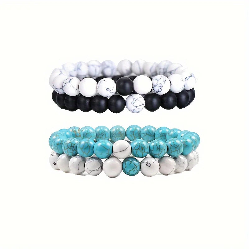 4Pcs Natural Stone Bracelet Lover Bracelets, BFF Bracelets  Fashion Beaded Bracelets