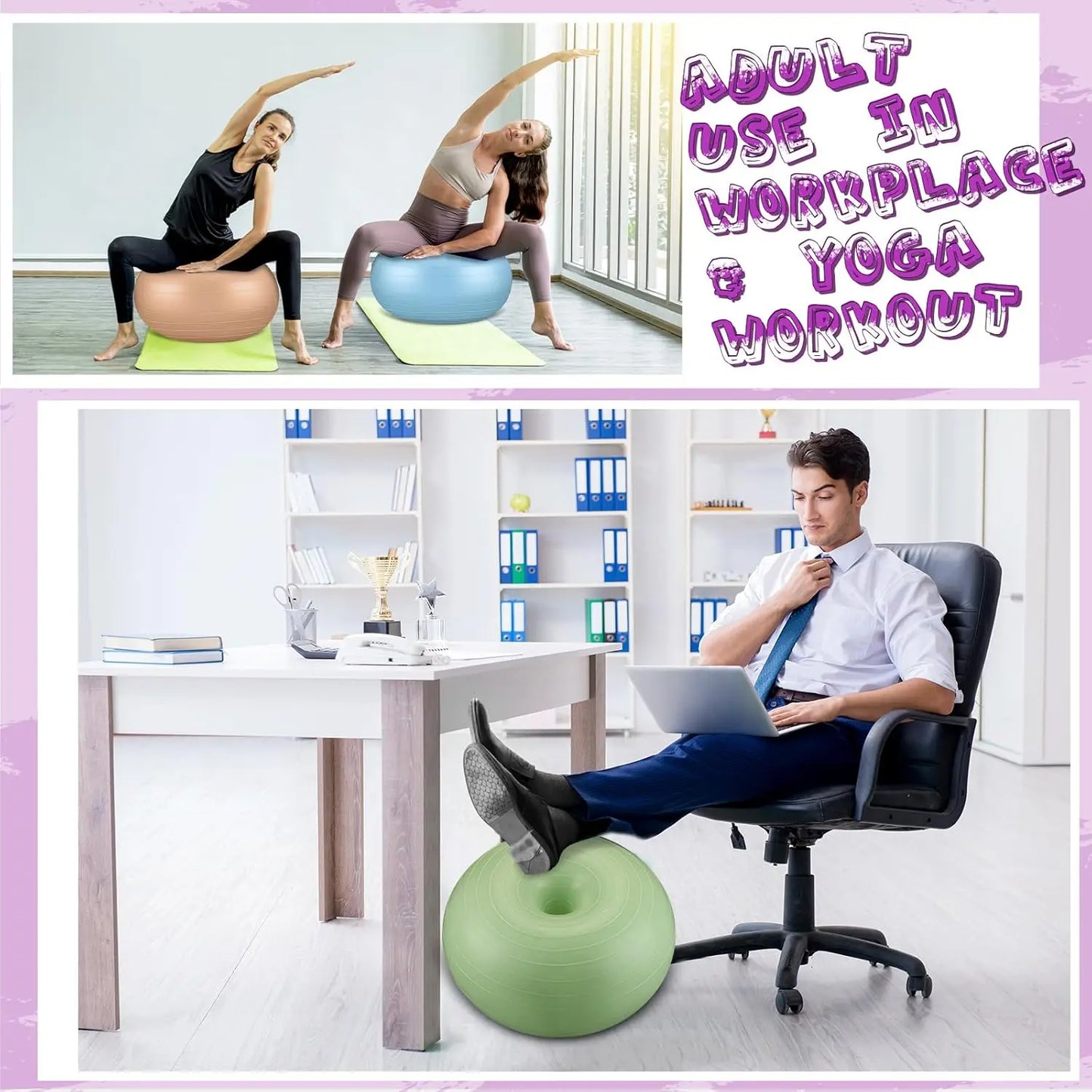8 Pcs Flexible Seating for Classroom Inflatable Yoga Ball Chairs with Pump Donut Exercise Ball Chair Cushion Seat for Office Bal