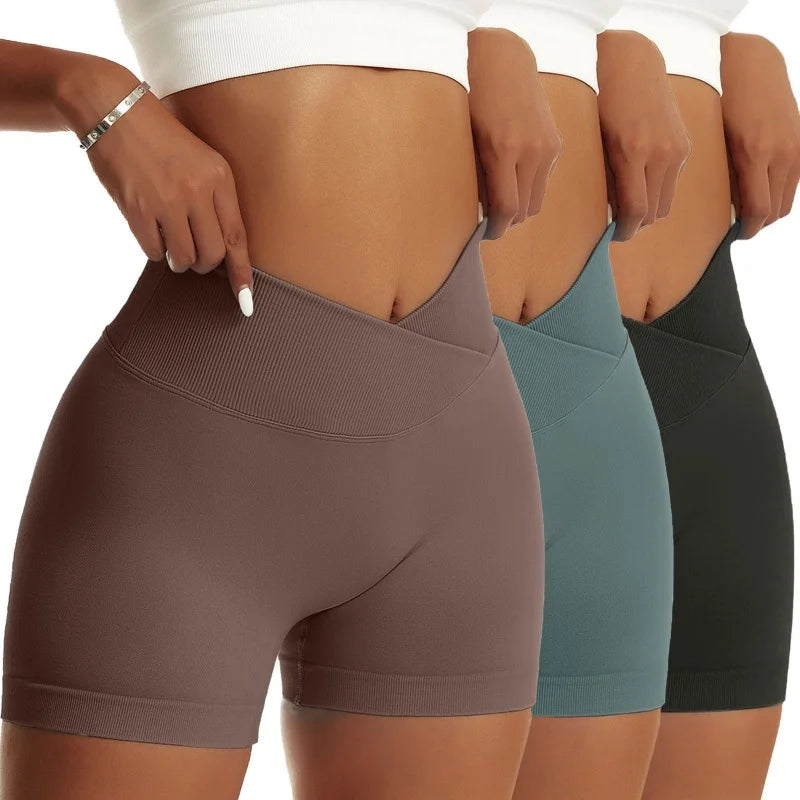 3 Pieces Women Solid Peach Hip Sports Pants High Waist Shorts