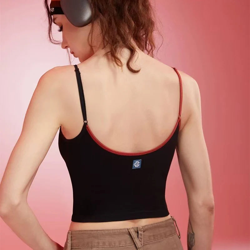 Women's Impact Activity Strap Sports Vest Yoga Vest with Pads Fitness Tank Top Open Back Gym Running Workout Halter Top Camisole