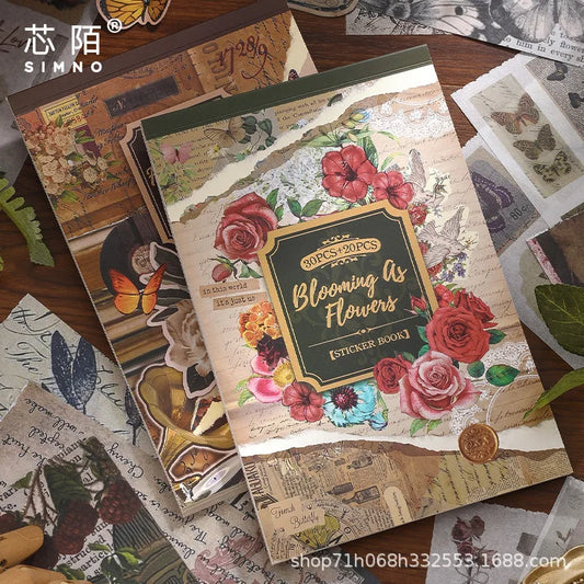 50Pecs/Set Hand Account Material Stickers Book Butterfly Flowers Style DIY Hand Account Decoration Stickers