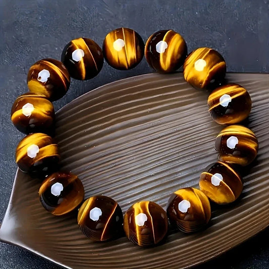 Elegant men's natural tiger's eye stone bracelet - high-quality large brown beads, stylish accessory, perfect gift
