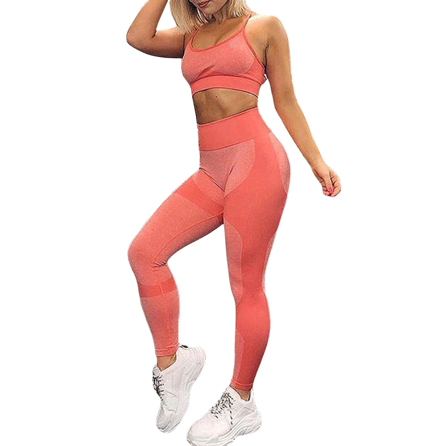 Women s Yoga Outfit Sleeveless Crop Top and High Waist Leggings 2-Piece Workout Set in Vibrant Colors