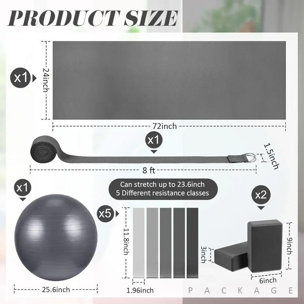 10 Pcs Yoga Starter Kit Include Yoga Mat, Blocks, Strap, Ball, Bands
