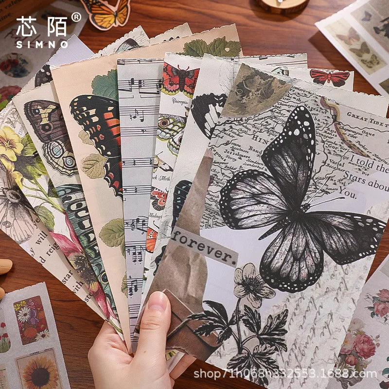 50Pecs/Set Hand Account Material Stickers Book Butterfly Flowers Style DIY Hand Account Decoration Stickers