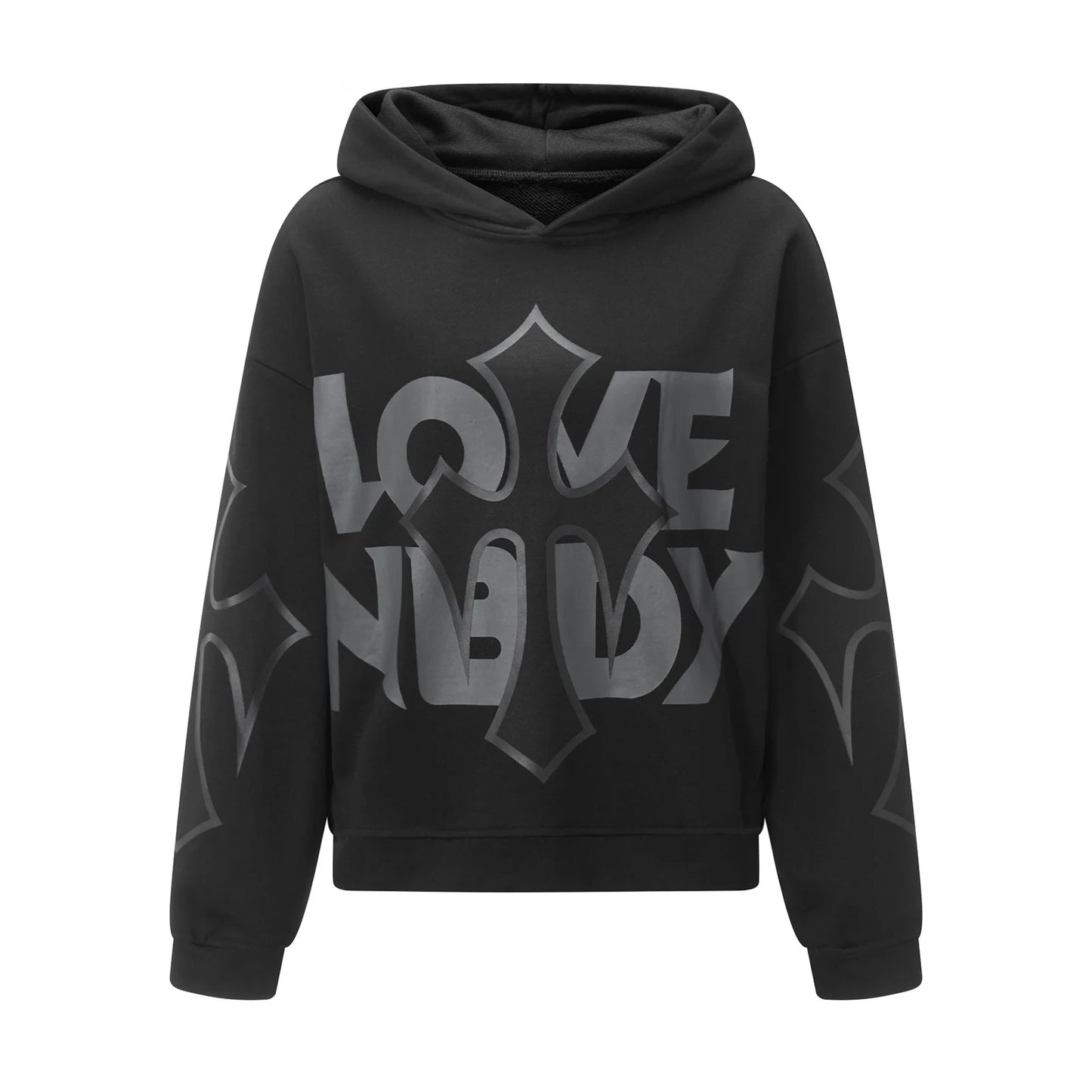 Women s Casual Fall Hood Sweatshirt Cross Letter Print Long Sleeve Loose Hoodies Streetwear