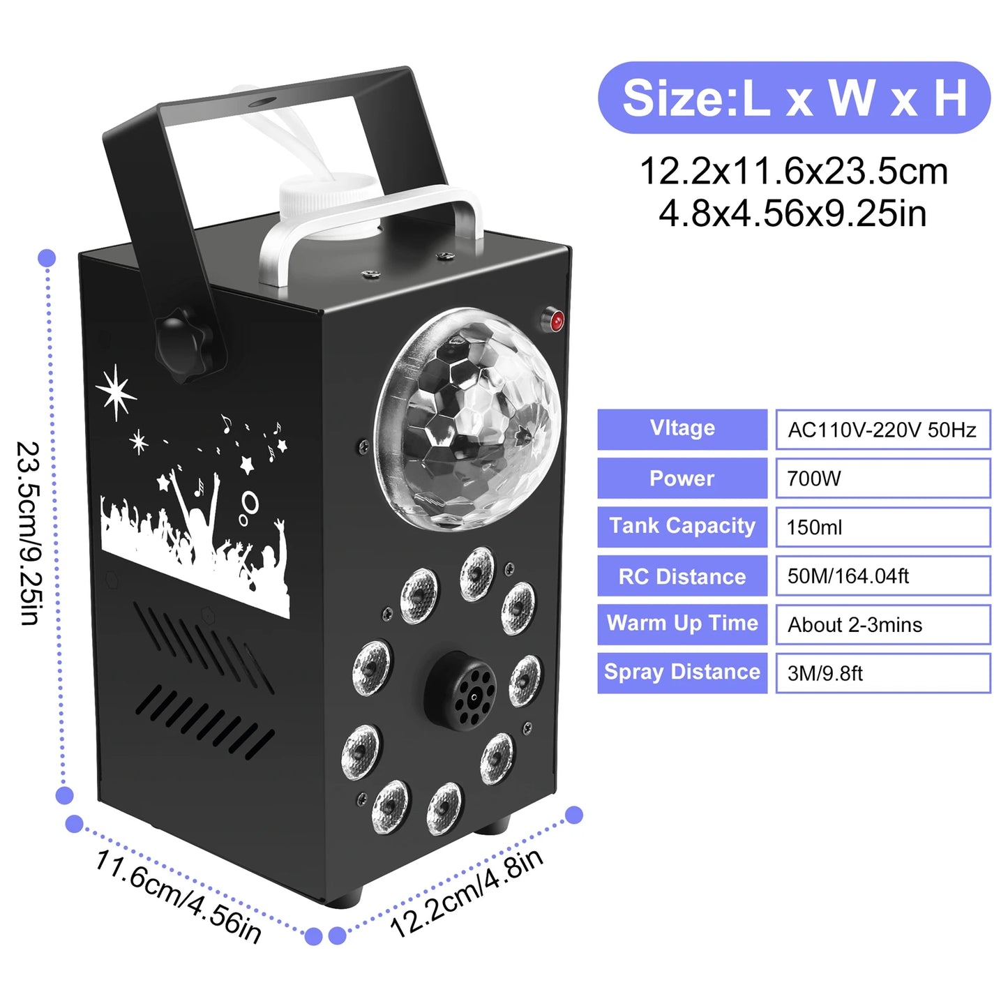 U'King 700W Smoke Machine Wireless Remote Control Effect Fogger 3in1 LED RGB Stage Light Fog Machine DJ Disco Party Halloween