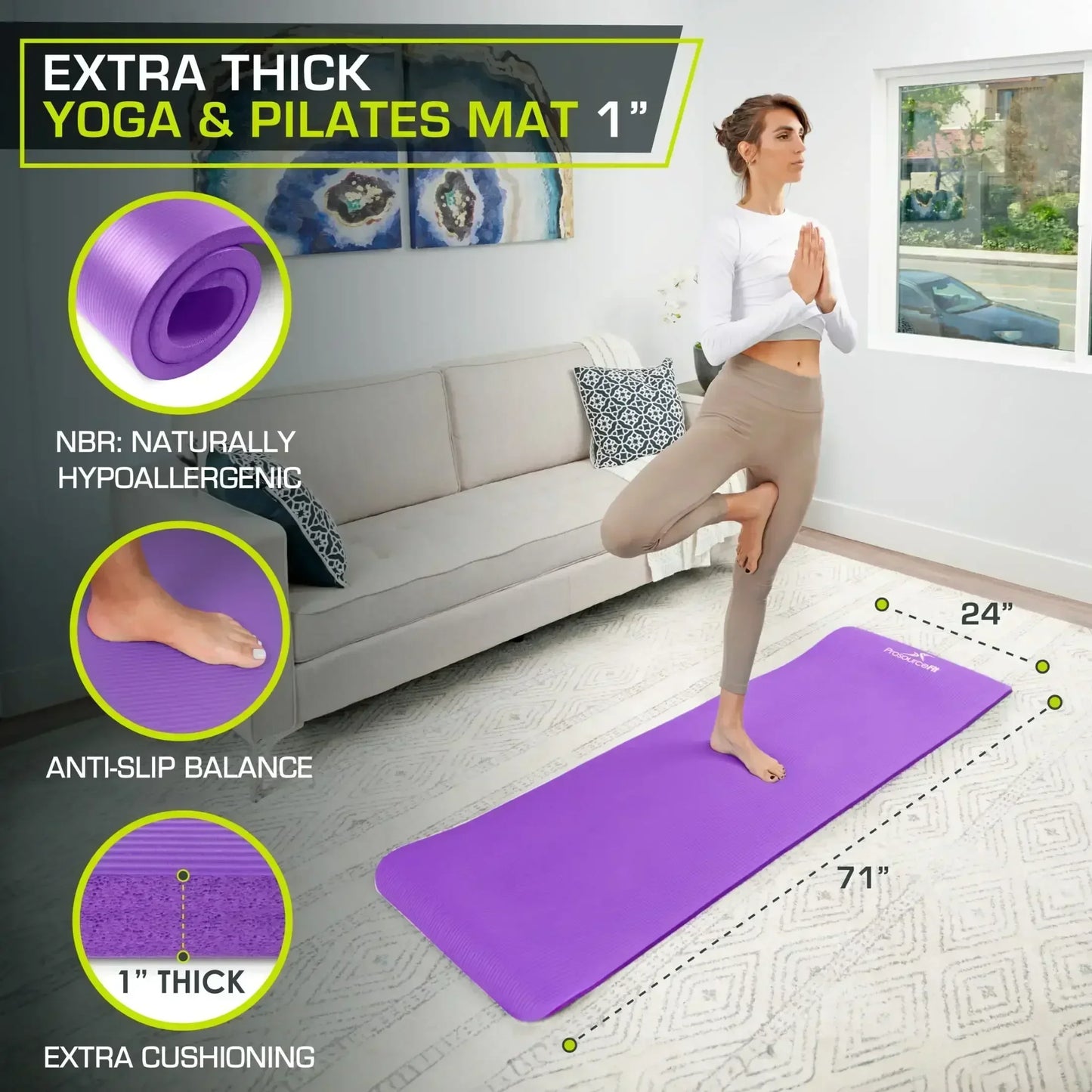 Extra Thick Yoga and Pilates Mat 1/2-inch or 1-inch Thick for Fitness