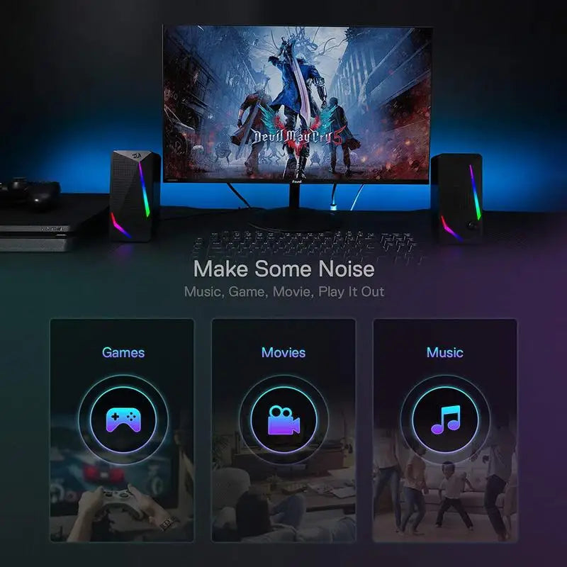 Redragon GS510 Waltz RGB Desktop Speakers 2.0 Channel PC Computer Stereo Speakers with Four Colorful LED Backlight Modes