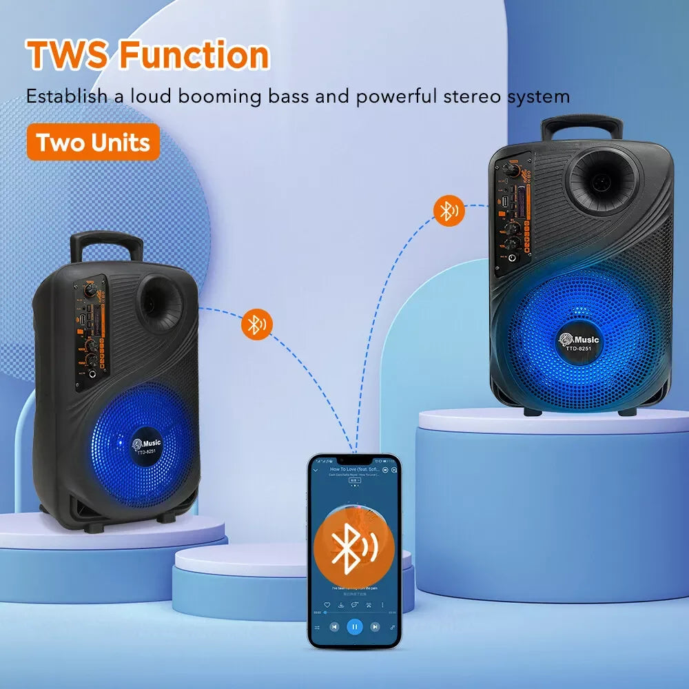 2000W Portable Bluetooth Speaker Sub woofer Heavy Bass Sound System Party+Remote