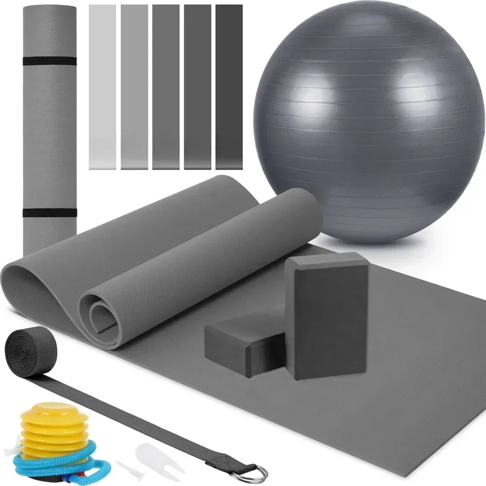 10 Pcs Yoga Starter Kit Include Yoga Mat, Blocks, Strap, Ball, Bands