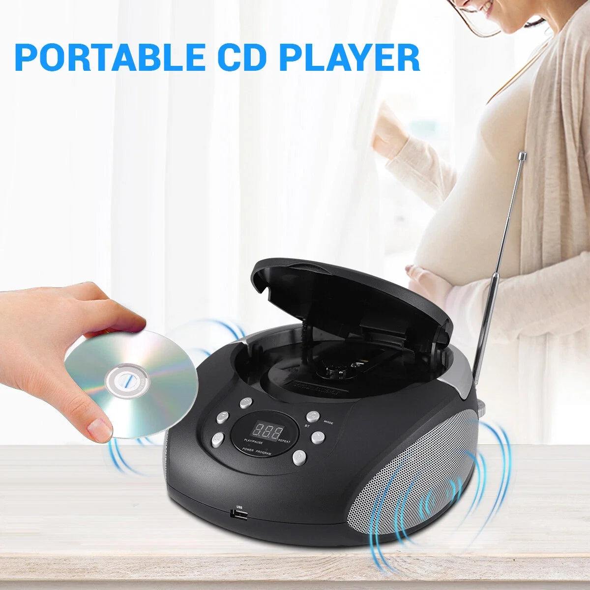 Portable CD Player Boombox with AM/FM Stereo Radio Bluetooth Speaker CD/USB/AUX