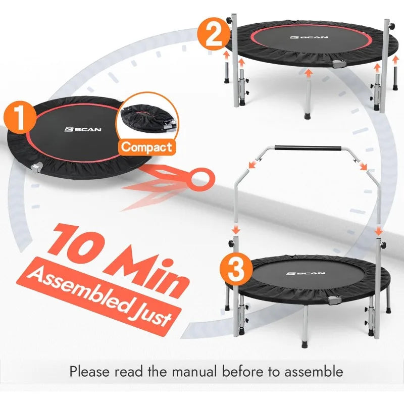 BCAN 40/48" Foldable Mini Trampoline Max Load 330lbs/440lbs, Fitness Rebounder with Adjustable Foam Handle