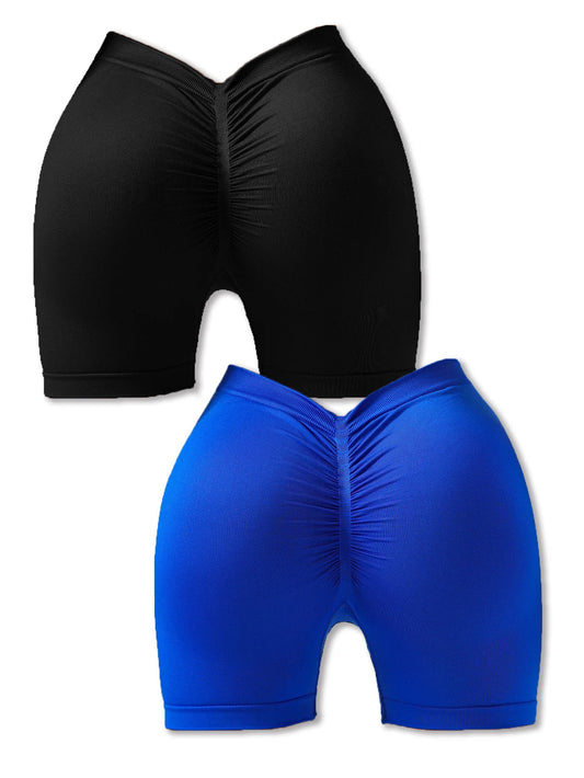 2 Pack US Local Womens Booty Lifting Shorts V Back Biker Gym Compression Shorts Scrunch Butt Lifting Yoga Deep V Back Shorts