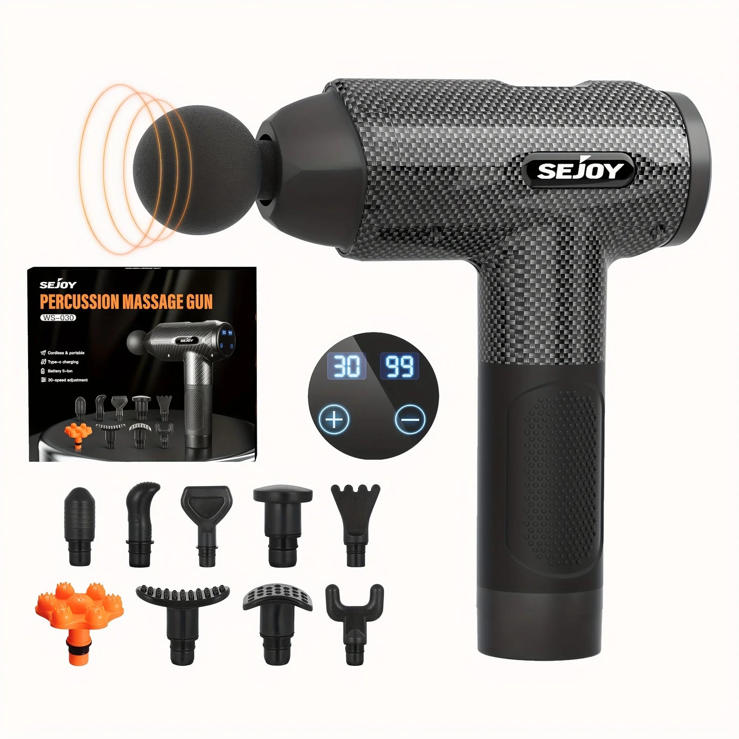 Sejoy Massage Gun Relaxation Deep Tissue Percussion Muscle Relax Massager 10 Speed 4 Heads