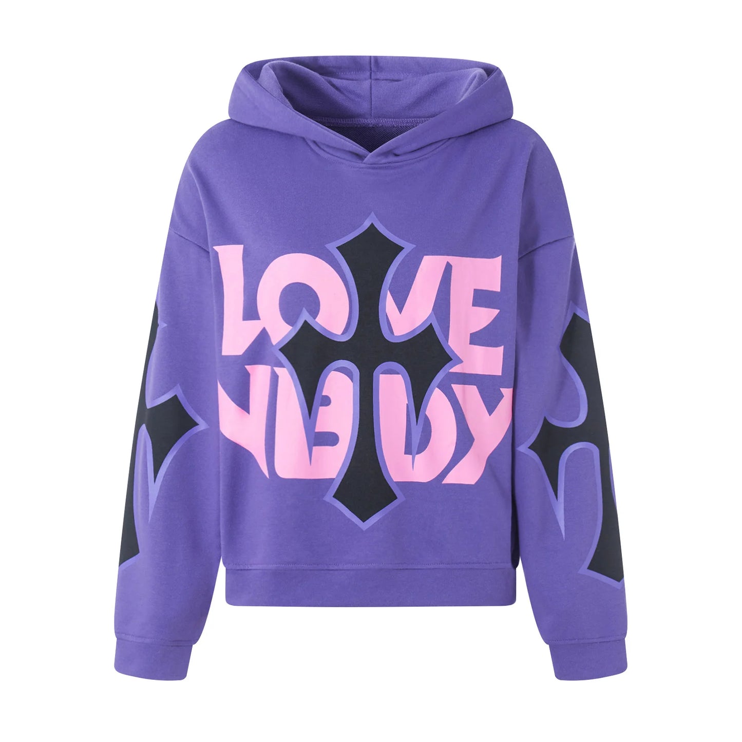 Women s Casual Fall Hood Sweatshirt Cross Letter Print Long Sleeve Loose Hoodies Streetwear
