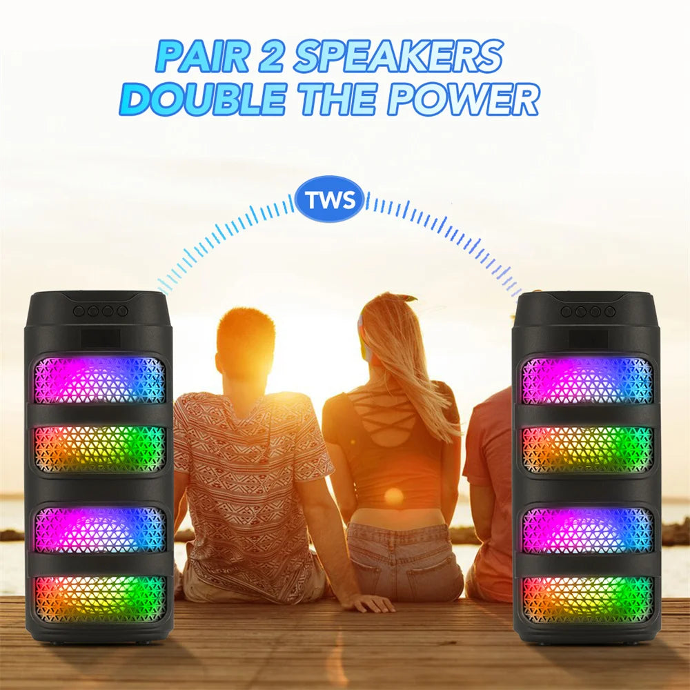 3000W Bluetooth Speaker Dual 4 Inch Speaker Stereo Outdoor Portable Subwoofer 5.0 Wireless Speaker with LED Light Rechargeable Battery