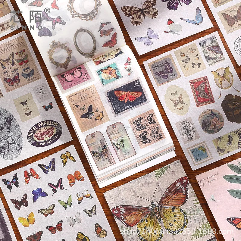 50Pecs/Set Hand Account Material Stickers Book Butterfly Flowers Style DIY Hand Account Decoration Stickers