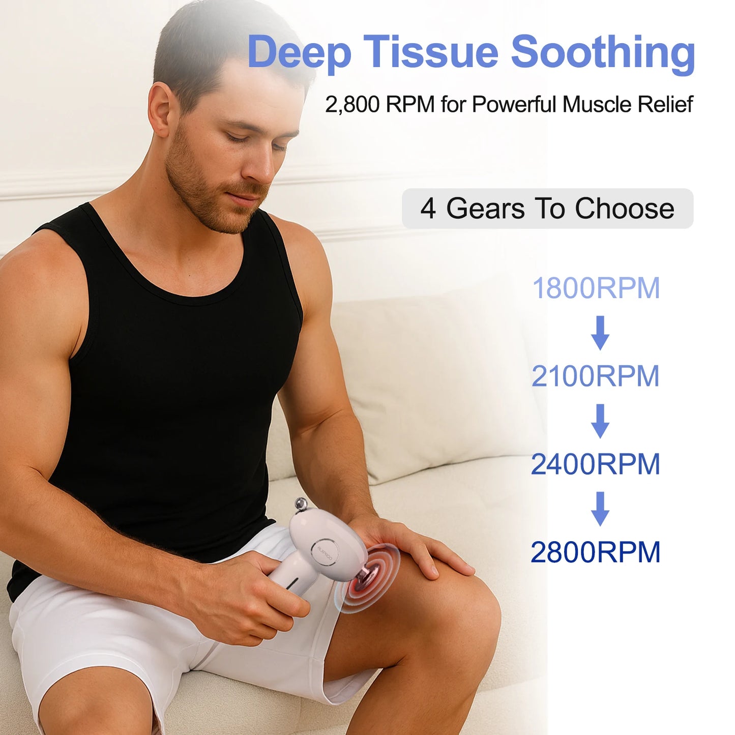 Massage Gun Deep Tissue, Mini Massager Gun with Heat, Handheld Percussion, 3 Interchangeable Heads & 4 Speeds Gift for Men,Women
