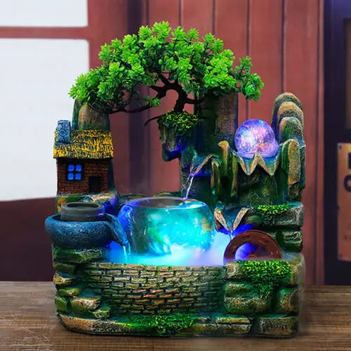 Desktop Fountain Waterfall Fish Bowl Feng Shui Indoor Ornament